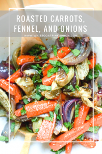Roasted Carrots, Fennel, and Onions is a delicious and unexpected vegan side dish. Perfect for Thanksgiving and Christmas, or even a weeknight meal.