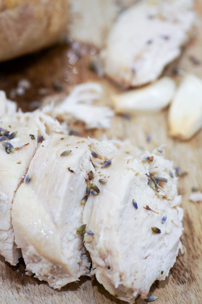 Instant Pot Roasted Chicken with Lavender and Thyme is a fool-proof, easy way to make fall-off-the-bone chicken roasted chicken in under half the time of the conventional oven. #instantpot #roastedchicken