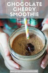 This kid-friendly Chocolate Cherry Smoothie Recipe is decadent and chocolatey, but still full of fiber and protein. Perfect for breakfast, a snack, or even dessert! #kidfriendly #smoothie #breakfast