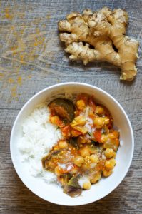Baby Eggplant Curry is an easy, one pan meal full of spice and flavor. Vegan and gluten-free. #vegancurry #babyeggplant #onepanmeal