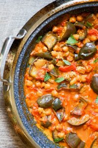 Baby Eggplant Curry is an easy, one pan meal full of spice and flavor. Vegan and gluten-free. #vegancurry #babyeggplant #onepanmeal