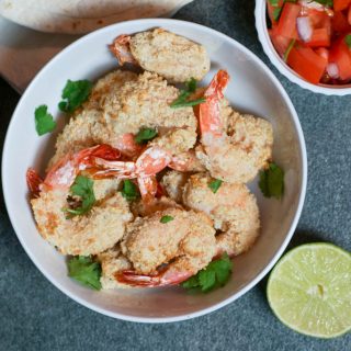 Air Fryer Fried Shrimp is an easy way to make light and crispy shrimp in no time. Freeze half of the batch to have on hand for a quick weeknight meal. #airfryer #airfryershrimp #friedshrimp #whitecoatpinkapron